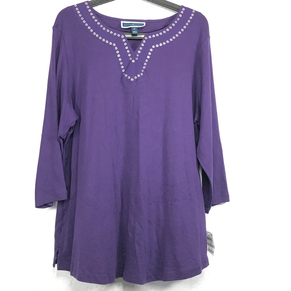 Karen Scott Plus Size 3/4 Sleeve Top V Neck